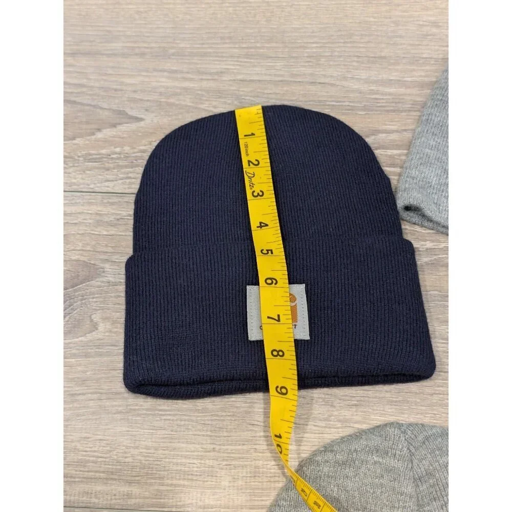LOT OF 3 Carhartt Grey & Navy Blue Knit Cuffed Beanie Caps One Size Knit